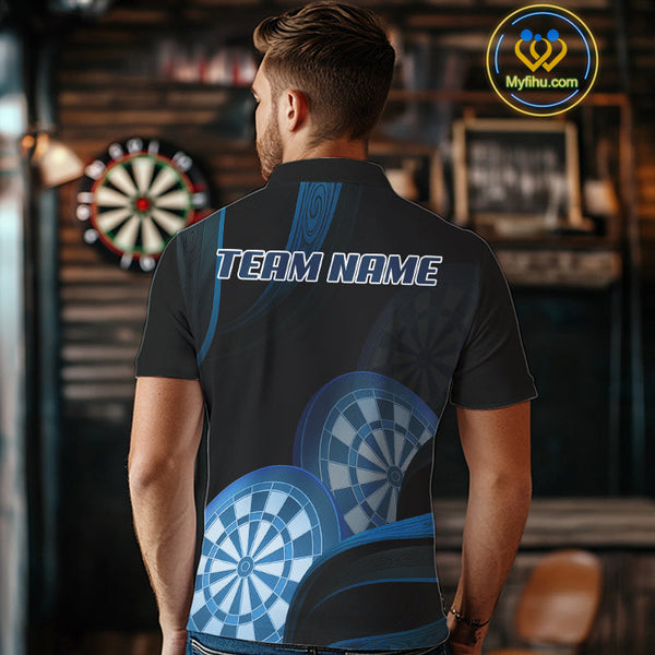 Custom Black And Blue Dart Team Polo Shirt For Men, Dart Tournament Shirt NYN0622
