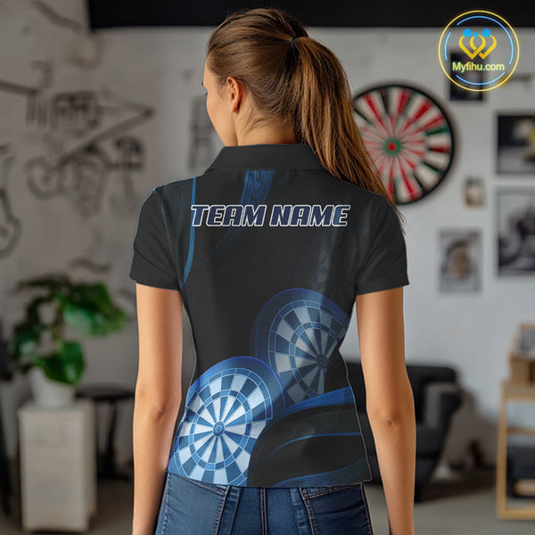 Custom Black And Blue Dart Team Polo Shirt For Women, Dart Tournament Shirt NYN0622