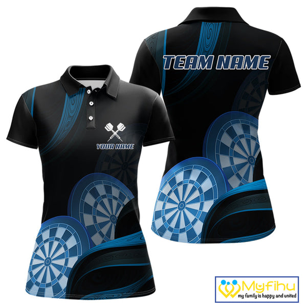 Custom Black And Blue Dart Team Polo Shirt For Women, Dart Tournament Shirt NYN0622