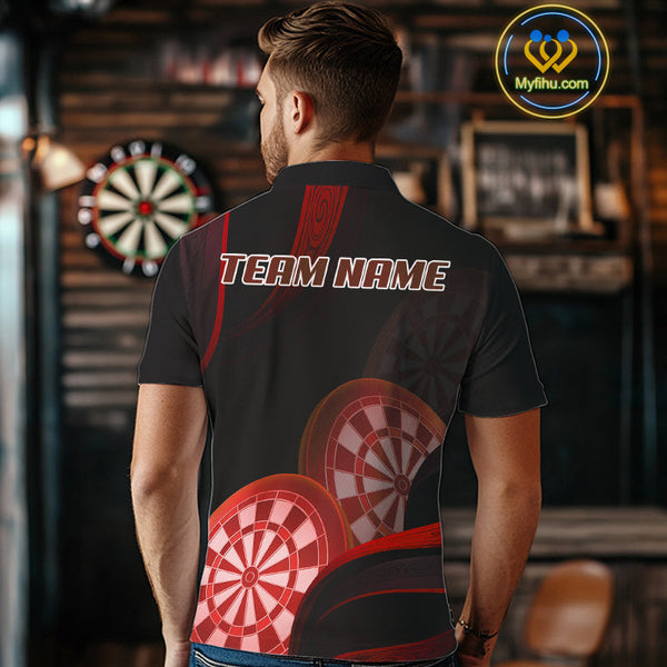 Custom Black And Red Dart Team Polo Shirt For Men, Dart Tournament Shirt NYN0624