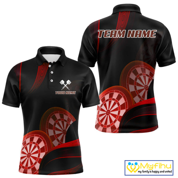 Custom Black And Red Dart Team Polo Shirt For Men, Dart Tournament Shirt NYN0624