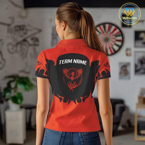 Custom Black And Red Phoenix Dart Team Women Polo Shirts, Dart League Shirt NYN0364