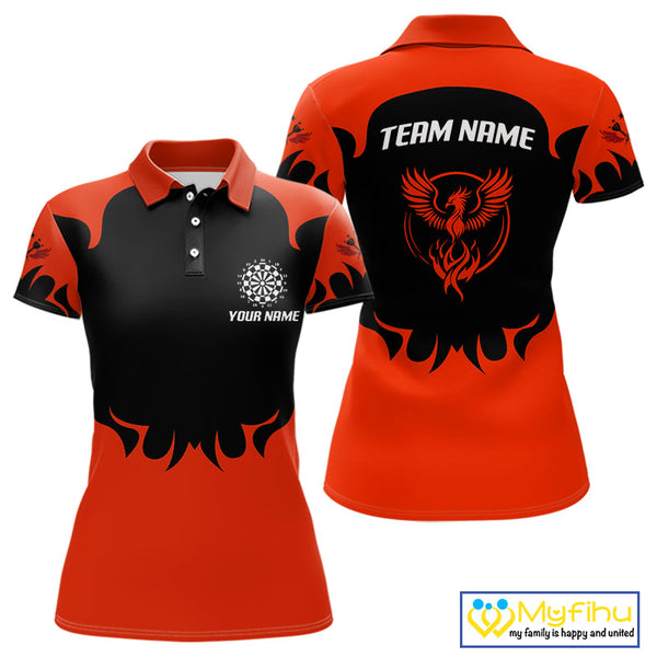 Custom Black And Red Phoenix Dart Team Women Polo Shirts, Dart League Shirt NYN0364