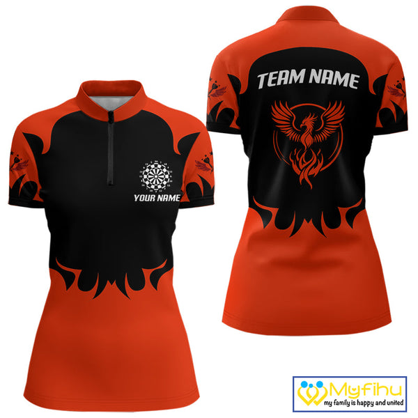 Custom Black And Red Phoenix Dart Team Women Quarter-Zip Shirts, Dart League Shirt NYN0364