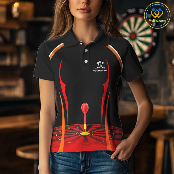 Custom Black And Red Bullseye Dartboard Dart Polo Shirts For Women, Team Shirt NYN0369