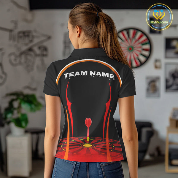 Custom Black And Red Bullseye Dartboard Dart Polo Shirts For Women, Team Shirt NYN0369