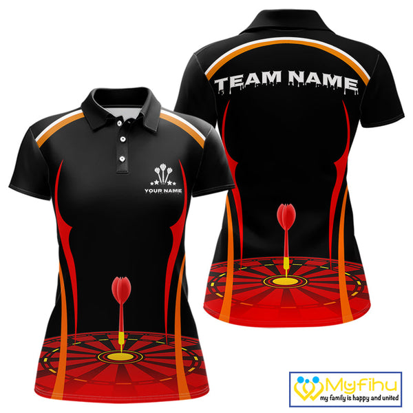 Custom Black And Red Bullseye Dartboard Dart Polo Shirts For Women, Team Shirt NYN0369