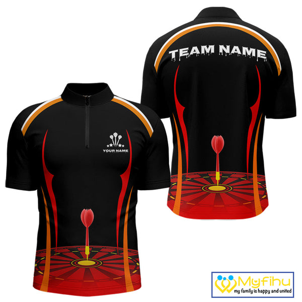 Custom Black And Red Bullseye Dartboard Dart Quarter-Zip Shirts For Men, Team Shirt NYN0369