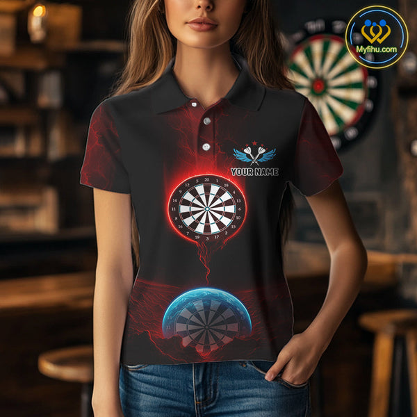 Custom Red And Blue Thunder Lightning Dart Team Women Polo Shirt, Dart Jerseys NYN0631