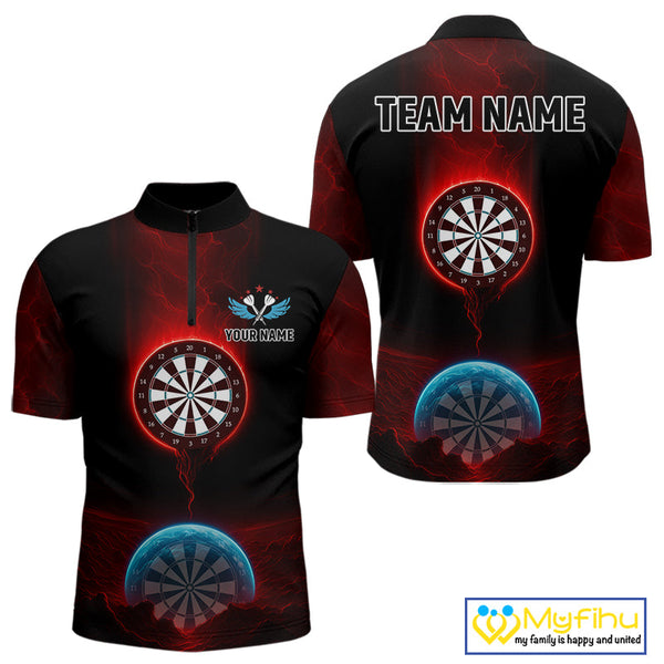 Custom Red And Blue Thunder Lightning Dart Team Men Quarter-Zip Shirt, Dart Jerseys NYN0631