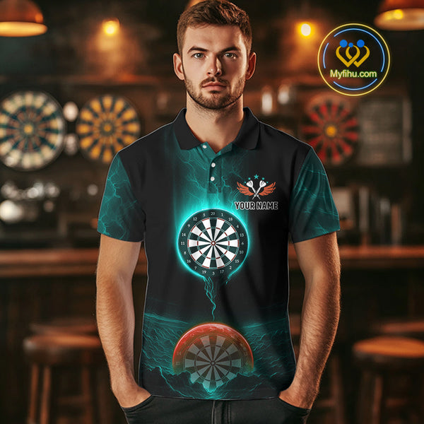 Custom Orange And Blue Thunder Lightning Dart Team Men Polo Shirt, Dart Jerseys NYN0632