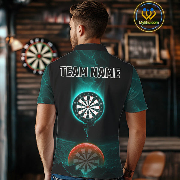 Custom Orange And Blue Thunder Lightning Dart Team Men Polo Shirt, Dart Jerseys NYN0632