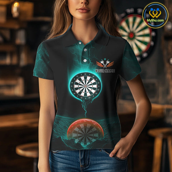 Custom Orange And Blue Thunder Lightning Dart Team Women Polo Shirt, Dart Jerseys NYN0632