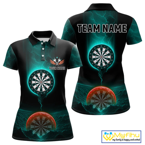 Custom Orange And Blue Thunder Lightning Dart Team Women Polo Shirt, Dart Jerseys NYN0632