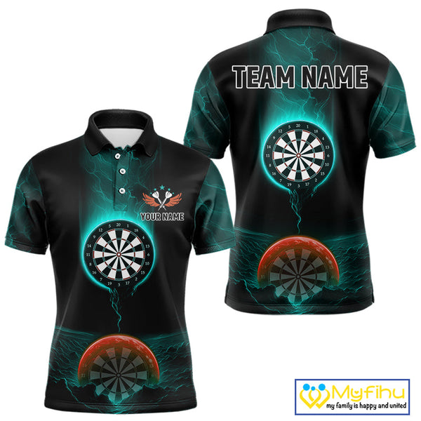 Custom Orange And Blue Thunder Lightning Dart Team Men Polo Shirt, Dart Jerseys NYN0632