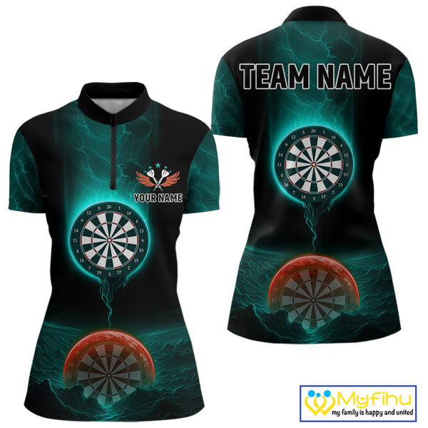 Custom Orange And Blue Thunder Lightning Dart Team Women Quarter-Zip Shirt, Dart Jerseys NYN0632
