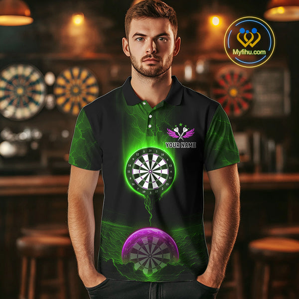 Custom Green And Purple Thunder Lightning Dart Team Men Polo Shirt, Dart Jerseys NYN0633
