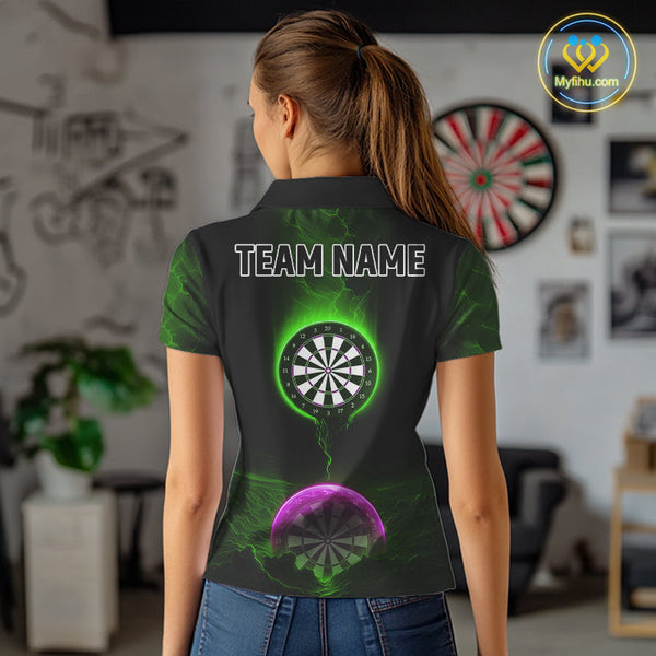 Custom Green And Purple Thunder Lightning Dart Team Women Polo Shirt, Dart Jerseys NYN0633