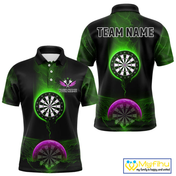 Custom Green And Purple Thunder Lightning Dart Team Men Polo Shirt, Dart Jerseys NYN0633