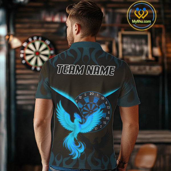 Custom Black Blue Flame Phoenix Dartboard Dart Polo Shirt For Men, Dart Jerseys NYN0637