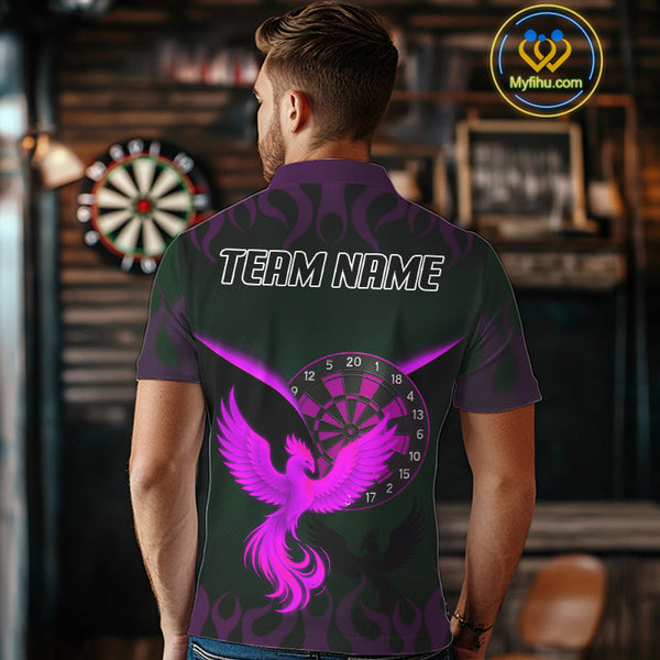 Custom Black Purple Flame Phoenix Dartboard Dart Polo Shirt For Men, Dart Jerseys NYN0638
