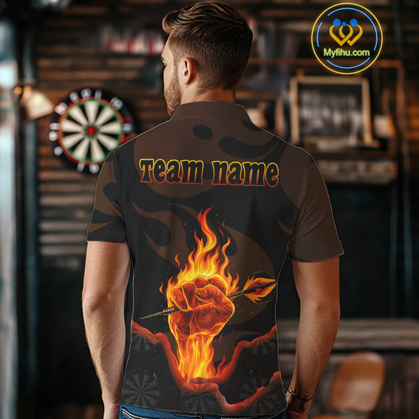 Custom Black Fire Fist Flaming Dart Thrower Dart Polo Shirt For Men, Dart Jerseys NYN0639