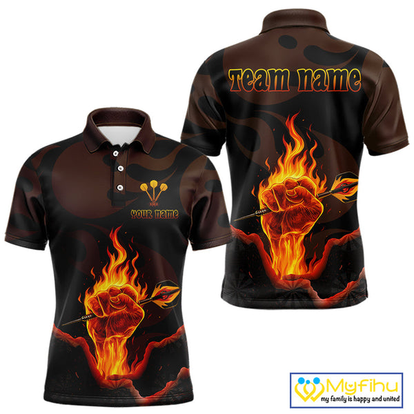 Custom Black Fire Fist Flaming Dart Thrower Dart Polo Shirt For Men, Dart Jerseys NYN0639