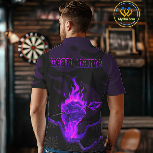 Custom Purple Flame Fist Dart Polo Shirt For Men, Power Dart Thrower Team Jersey NYN0640