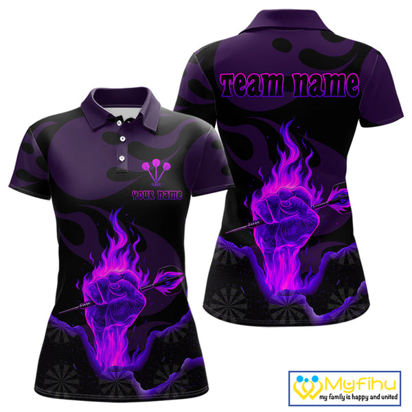 Custom Purple Flame Fist Dart Polo Shirt For Women, Power Dart Thrower Team Jersey NYN0640