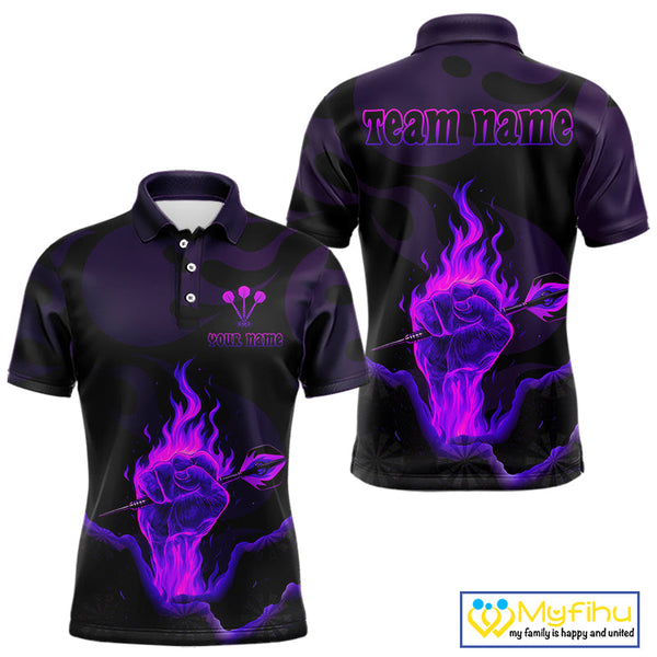 Custom Purple Flame Fist Dart Polo Shirt For Men, Power Dart Thrower Team Jersey NYN0640