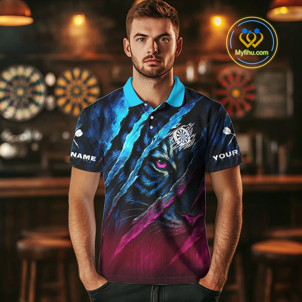 Custom Blue And Pink Tiger Dart Team Men Polo Shirts, Tiger Dart Jerseys NYN0377