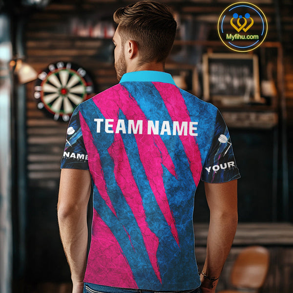 Custom Blue And Pink Tiger Dart Team Men Polo Shirts, Tiger Dart Jerseys NYN0377