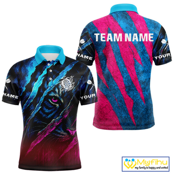 Custom Blue And Pink Tiger Dart Team Men Polo Shirts, Tiger Dart Jerseys NYN0377