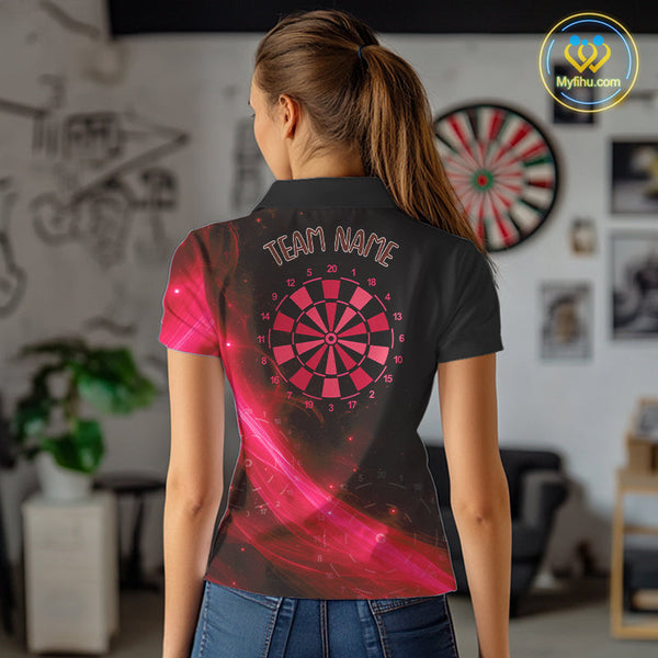 Custom Red Flame Dartboard Polo Shirt For Women, Neon Fire Dart Team Shirt NYN0647