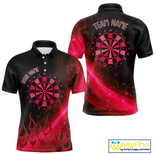 Custom Red Flame Dartboard Polo Shirt For Men, Neon Fire Dart Team Shirt NYN0647