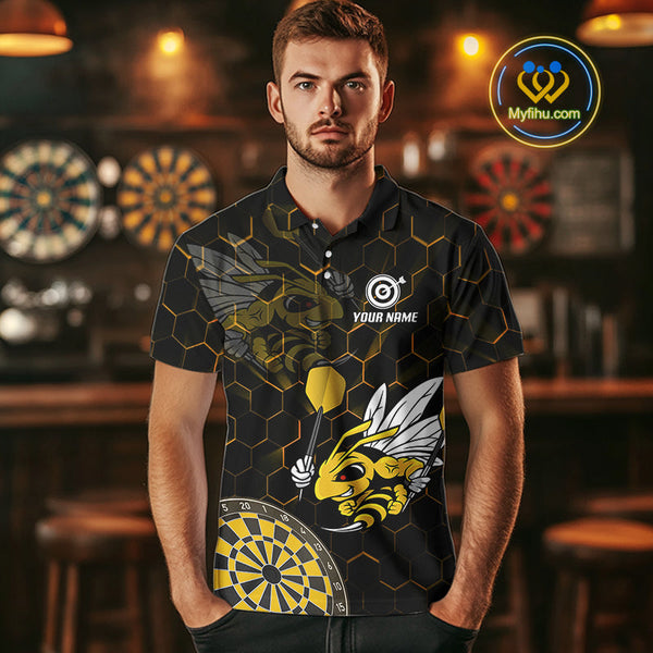 Custom Yellow Bee Dartboard Polo Shirt For Men, Honeycomb Dart Team Jersey NYN0651