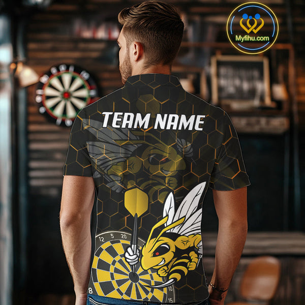 Custom Yellow Bee Dartboard Polo Shirt For Men, Honeycomb Dart Team Jersey NYN0651