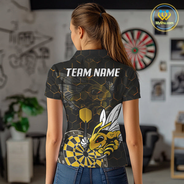 Custom Yellow Bee Dartboard Polo Shirt For Women, Honeycomb Dart Team Jersey NYN0651