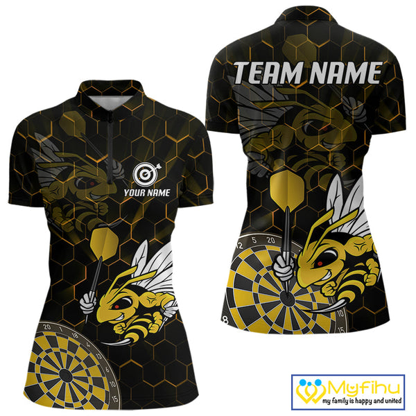 Custom Yellow Bee Dartboard Quarter-Zip Shirt For Women, Honeycomb Dart Team Jersey NYN0651