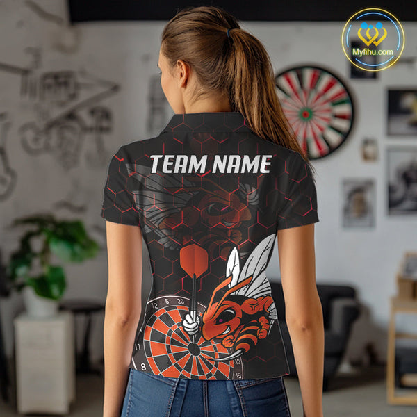 Custom Orange Bee Dartboard Polo Shirt For Women, Honeycomb Dart Team Jersey NYN0652