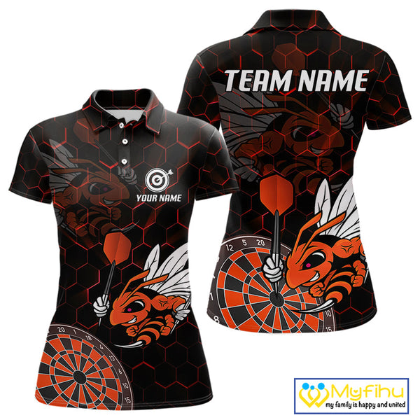Custom Orange Bee Dartboard Polo Shirt For Women, Honeycomb Dart Team Jersey NYN0652