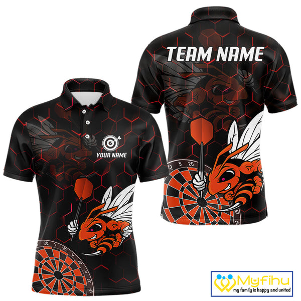 Custom Orange Bee Dartboard Polo Shirt For Men, Honeycomb Dart Team Jersey NYN0652