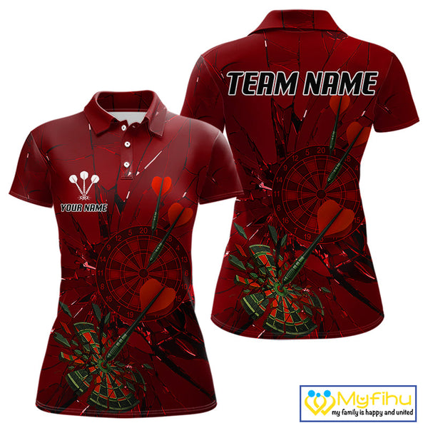 Custom Red Broken Glass Dartboard Polo Shirt For Women, Shattered Target Dart Jersey NYN0654