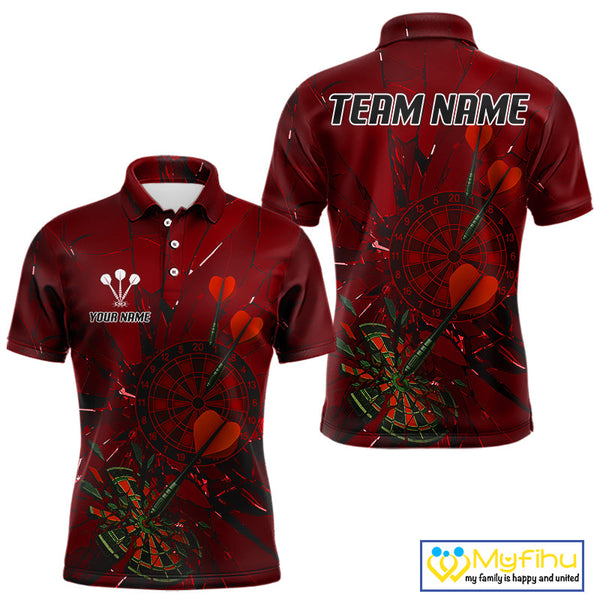 Custom Red Broken Glass Dartboard Polo Shirt For Men, Shattered Target Dart Jersey NYN0654