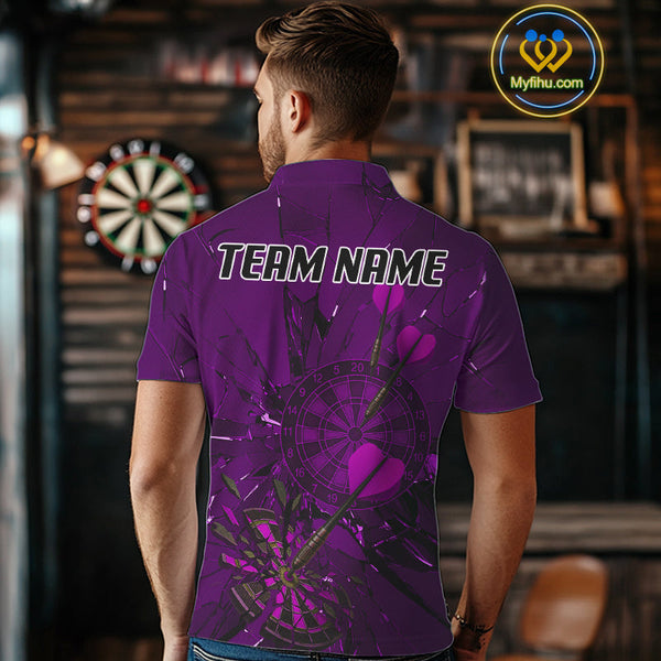 Custom Purple Broken Glass Dartboard Polo Shirt For Men, Shattered Target Dart Jersey NYN0655