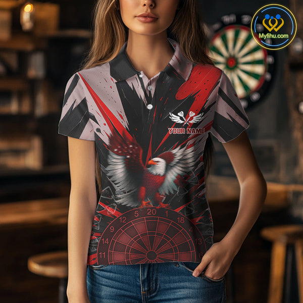 Custom Red Eagle Splash Dartboard Polo Shirt For Women, Power Dart Team Jersey NYN0656