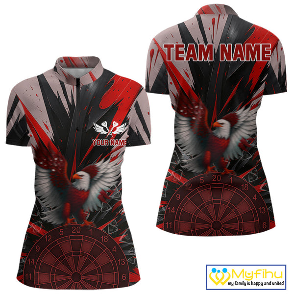 Custom Red Eagle Splash Dartboard Quarter-Zip Shirt For Women, Power Dart Team Jersey NYN0656