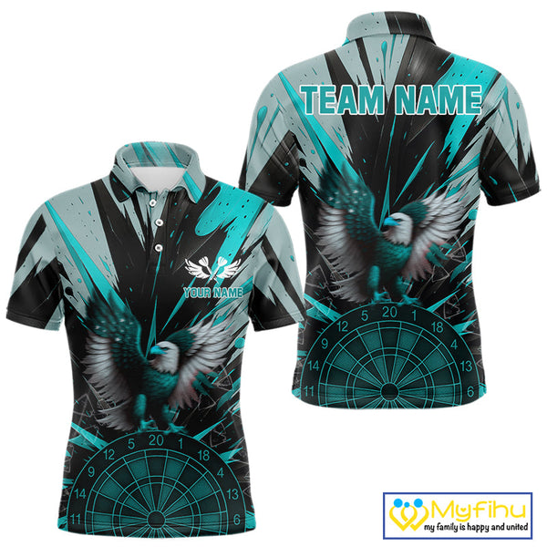 Custom Teal Eagle Splash Dartboard Polo Shirt For Men, Power Dart Team Jersey NYN0657