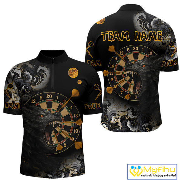 Custom Black And Gold Wolf Dart Team Men Quarter-Zip Shirt, Wolf Dart Jerseys NYN0389
