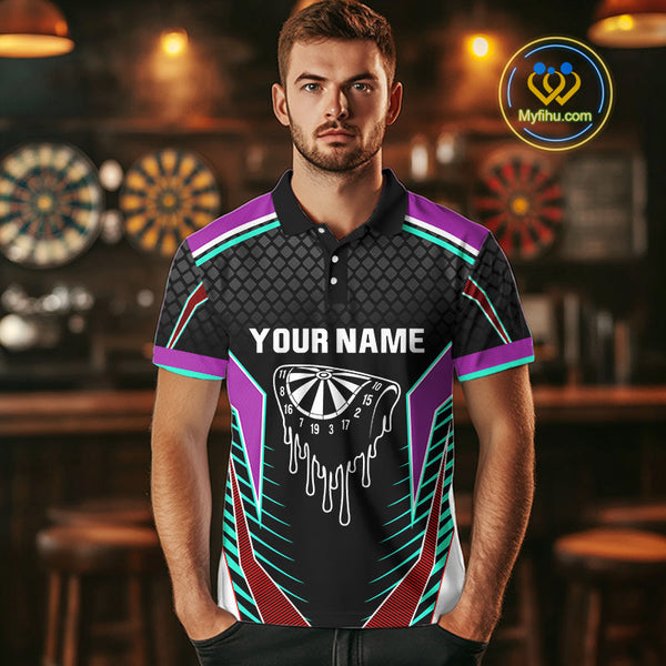 Custom Blue And Purple Dripping Dartboard Dart Team Men Polo Shirt, Dart League Shirt NYN0391
